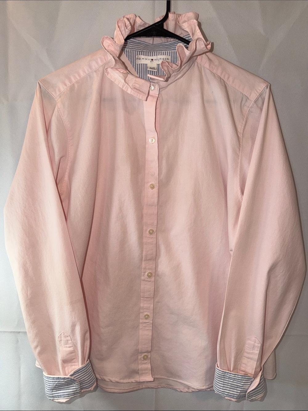 Tommy Hilfiger Light Pink Custom Revamped Ruffled Collar Button-Down Shirt